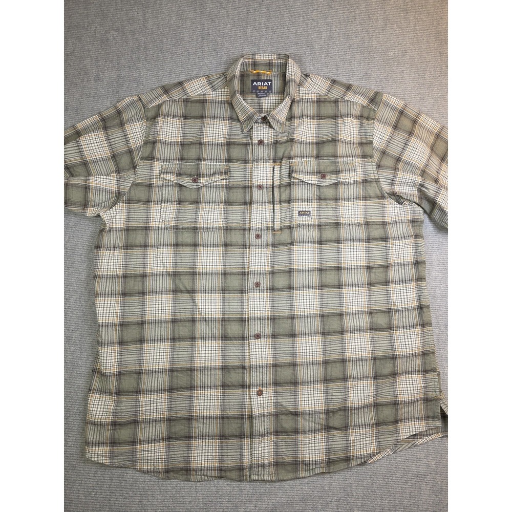 Ariat Rebar Long Sleeve Shirt Mens XXL Plaid Button Flannel Jacket Outdoor Work